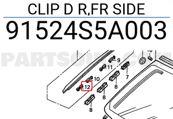 Honda 91524S5A003 CLIP D R,FR SIDE