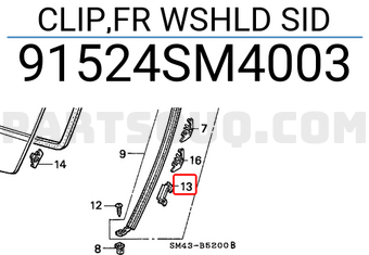 Honda 91524SM4003 CLIP,FR WSHLD SID