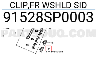 Honda 91528SP0003 CLIP,FR WSHLD SID