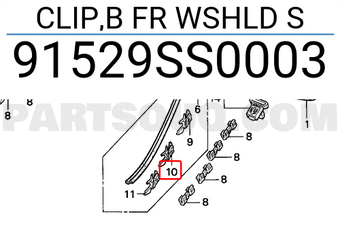 Honda 91529SS0003 CLIP,B FR WSHLD S