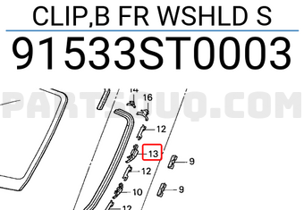 Honda 91533ST0003 CLIP,B FR WSHLD S