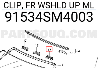 Honda 91534SM4003 CLIP, FR WSHLD UP ML