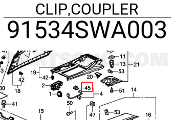 Honda 91534SWA003 CLIP,COUPLER