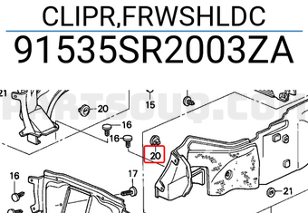 Honda 91535SR2003ZA CLIPR,FRWSHLDC