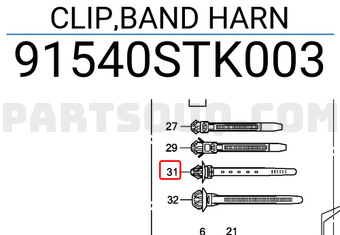 Honda 91540STK003 CLIP,BAND HARN