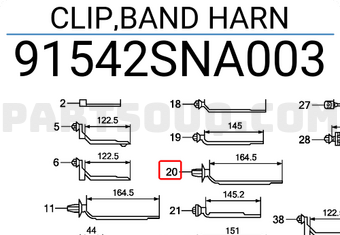 Honda 91542SNA003 CLIP,BAND HARN