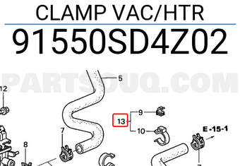 Honda 91550SD4Z02 CLAMP VAC/HTR