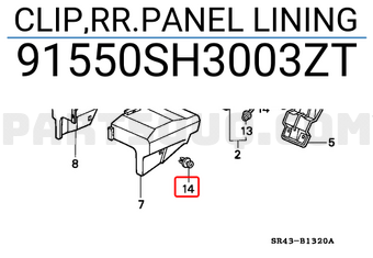 Honda 91550SH3003ZT CLIP,RR.PANEL LINING