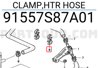 Honda 91557S87A01 CLAMP,HTR HOSE