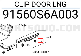 Honda 91560S6A003 CLIP DOOR LNG