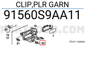 Honda 91560S9AA11 CLIP,PLR GARN