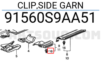 Honda 91560S9AA51 CLIP,SIDE GARN