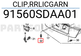 Honda 91560SDAA01 CLIP,RRLICGARN