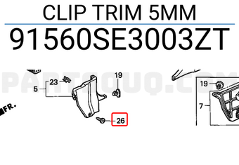 Honda 91560SE3003ZT CLIP TRIM 5MM