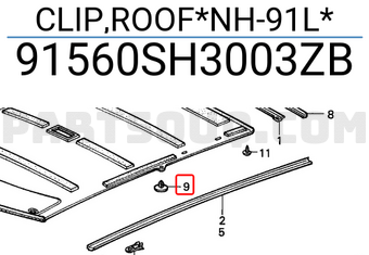 Honda 91560SH3003ZB CLIP,ROOF*NH-91L*