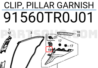 Honda 91560TR0J01 CLIP, PILLAR GARNISH