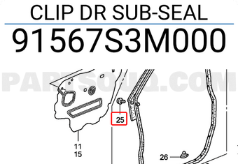 Honda 91567S3M000 CLIP DR SUB-SEAL