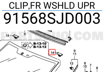 Honda 91568SJD003 CLIP,FR WSHLD UPR