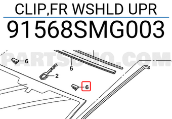Honda 91568SMG003 CLIP,FR WSHLD UPR