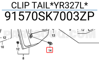 Honda 91570SK7003ZP CLIP TAIL*YR327L*