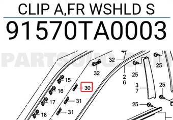 Honda 91570TA0003 CLIP A,FR WSHLD S