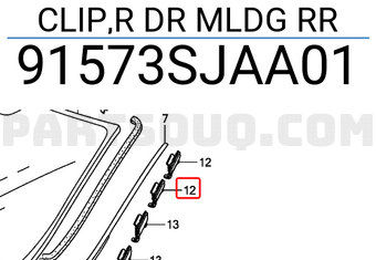 Honda 91573SJAA01 CLIP,R DR MLDG RR