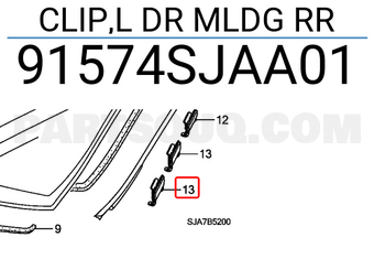 Honda 91574SJAA01 CLIP,L DR MLDG RR