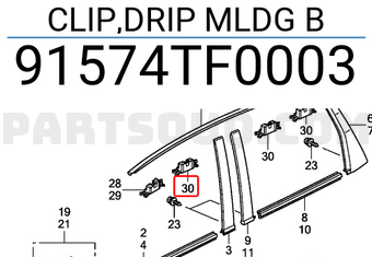 Honda 91574TF0003 CLIP,DRIP MLDG B