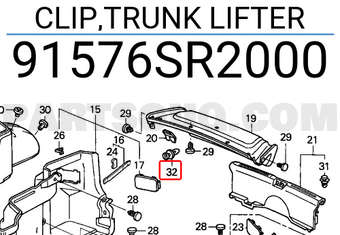 Honda 91576SR2000 CLIP,TRUNK LIFTER