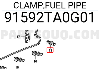 Honda 91592TA0G01 CLAMP,FUEL PIPE