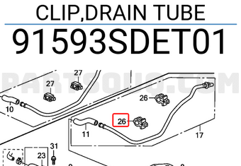 Honda 91593SDET01 CLIP,DRAIN TUBE