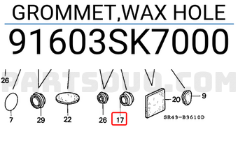 Honda 91603SK7000 GROMMET,WAX HOLE