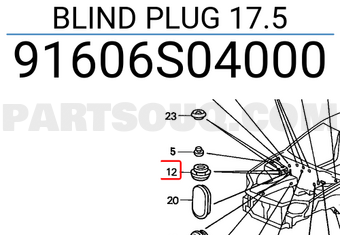 Honda 91606S04000 BLIND PLUG 17.5