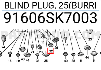 Honda 91606SK7003 BLIND PLUG, 25(BURRI
