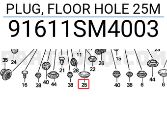Honda 91611SM4003 PLUG, FLOOR HOLE 25M