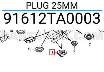 Honda 91612TA0003 PLUG 25MM