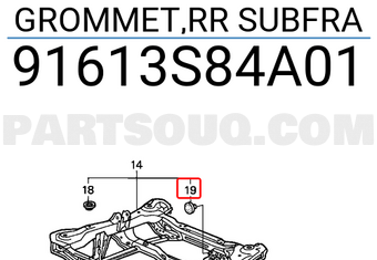 Honda 91613S84A01 GROMMET,RR SUBFRA