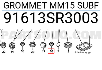 Honda 91613SR3003 GROMMET MM15 SUBF