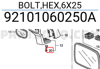 Honda 92101060250A BOLT,HEX,6X25