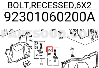 Honda 92301060200A BOLT,RECESSED,6X2
