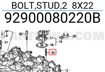 Honda 92900080220B BOLT,STUD,2 8X22