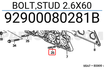Honda 92900080281B BOLT,STUD 2.6X60