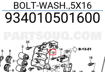 Honda 934010501600 BOLT-WASH.,5X16