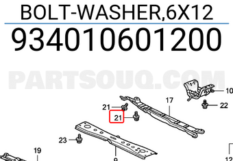 Honda 934010601200 BOLT-WASHER,6X12
