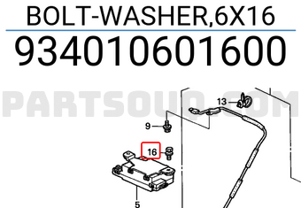 Honda 934010601600 BOLT-WASHER,6X16