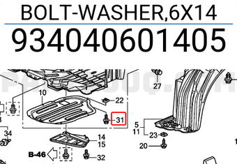 Honda 934040601405 BOLT-WASHER,6X14