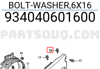 Honda 934040601600 BOLT-WASHER,6X16