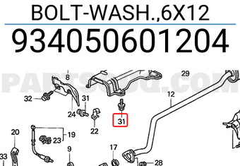 Honda 934050601204 BOLT-WASH.,6X12