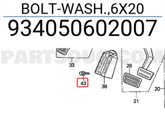 Honda 934050602007 BOLT-WASH.,6X20