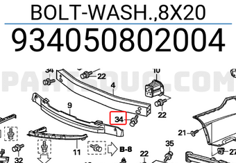 Honda 934050802004 BOLT-WASH.,8X20